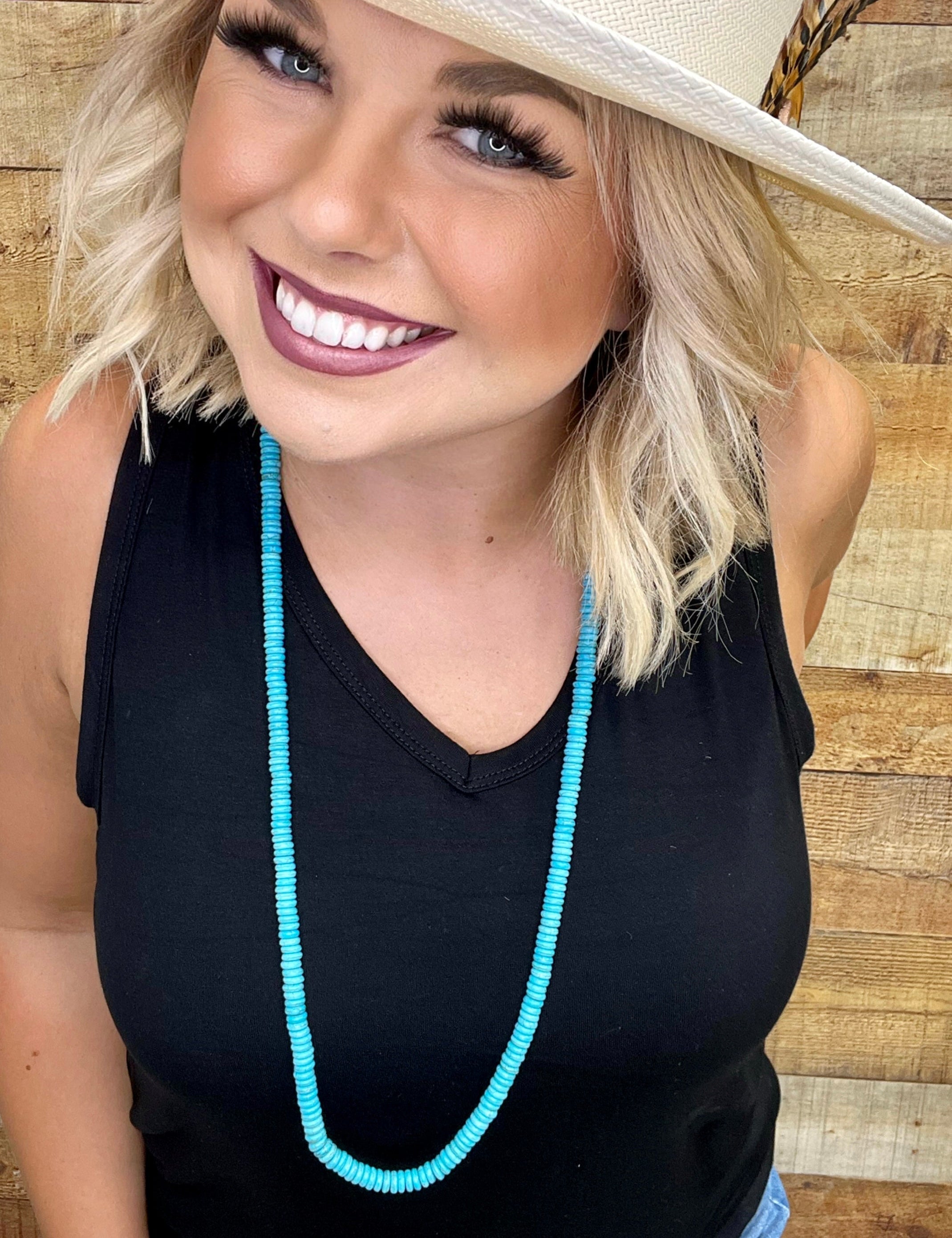 Turquoise Disk Bead Long Necklace