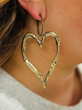 Skinny Hammered Heart Earrings