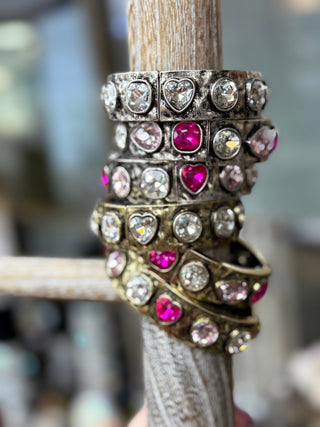 Patinaed Crystal Stretch Bracelet - Silver or Gold