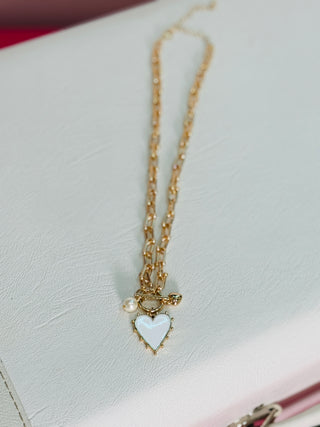 Saylor White Studded Heart Charm Necklace