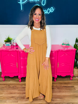 Solid Airflow Tiered Wide Leg Overall Jumpsuit