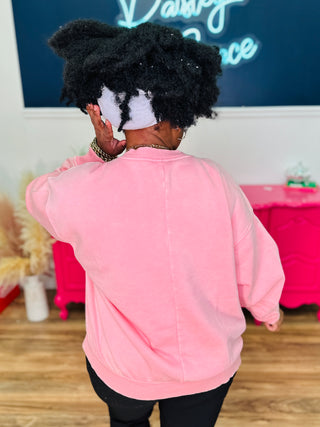 Petra Acid Wash Oversized Pullover - Dk Pink