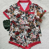PJ Set - Button Down Short Sleeve Shorts Floral Polka Dot - Preorder