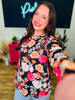 DEAL Black & Floral Long Sleeve Top