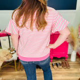 Ruffle Sleeve Stripe Top – Pink. - LAST ONES FINAL SALE