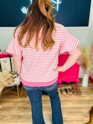 Ruffle Sleeve Stripe Top – Pink.