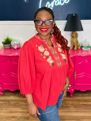 3/4 Sleeve Textured Blouse