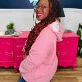 Blush Ribbed Hooded Top With Lace String Detail - FINAL SALE