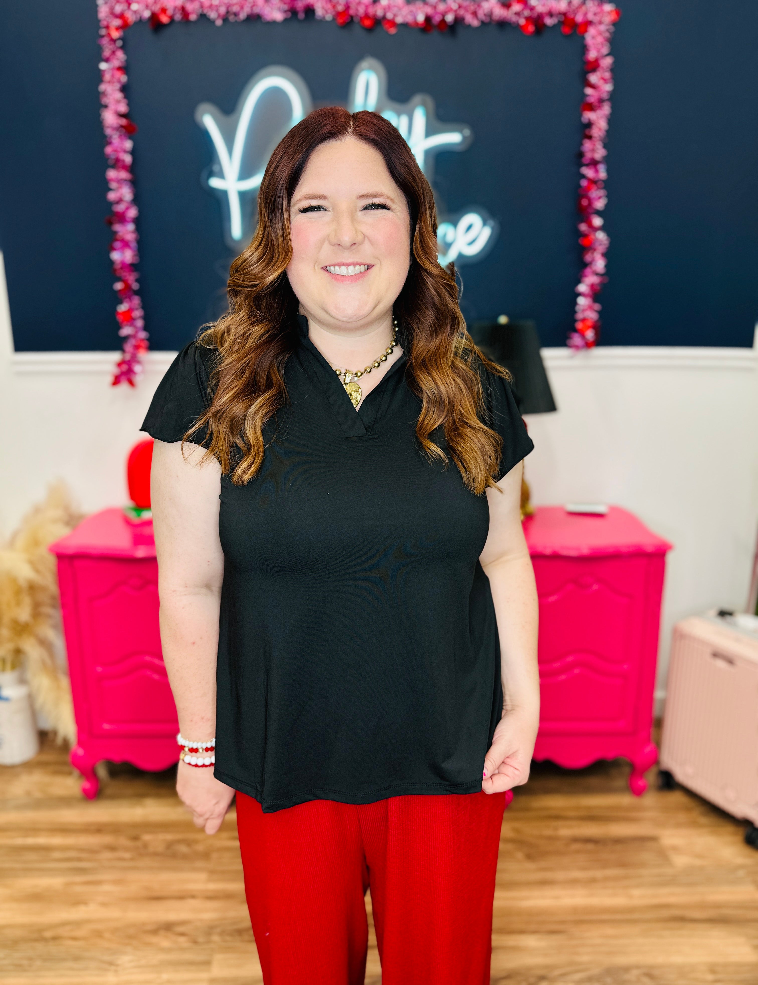 The Nicole V-Neck Top - Black PREORDER