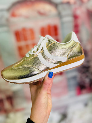 Kickoff Gold Crinkle Metallic Sneakers by Corkys
