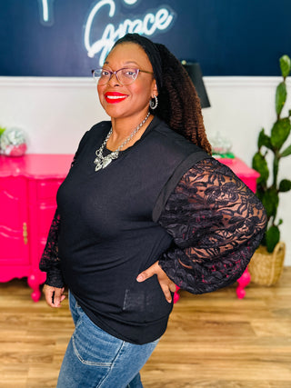 Vivienne Black Lace Sleeve Top