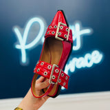 Rivets Buckle Flats - Red Patent - LAST ONES FINAL SALE