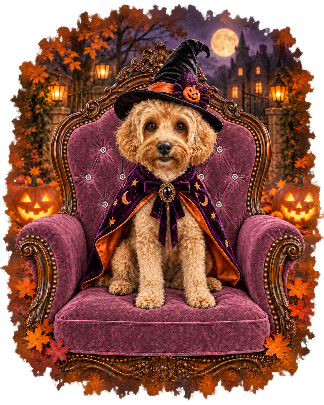 PGB Studio™ Custom Halloween Witch Chair Tee  -  ONE PET - S example artwork