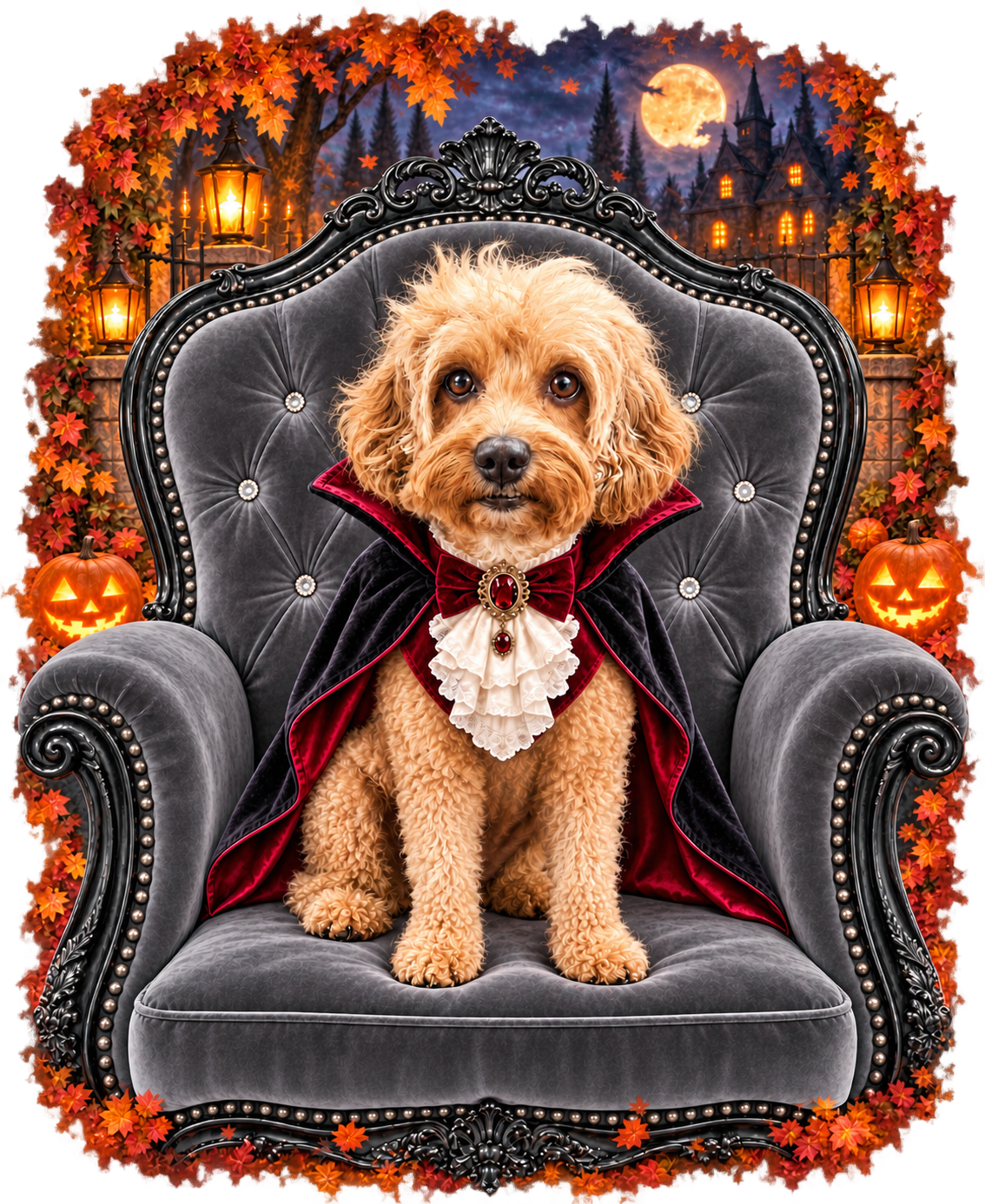 PGB Studio™ Custom Halloween Vampire Chair Tee  -  ONE PET - example artwork