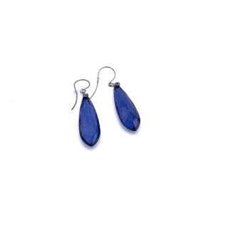 Denim Blue Faceted Briolette Leverback TearDrop Earrings  - PREORDER