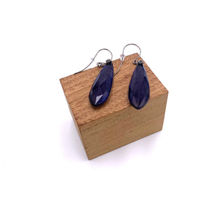 Denim Blue Faceted Briolette Leverback TearDrop Earrings  - PREORDER