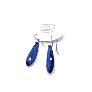 Denim Blue Faceted Briolette Leverback TearDrop Earrings  - PREORDER