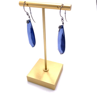 Denim Blue Faceted Briolette Leverback TearDrop Earrings  - PREORDER