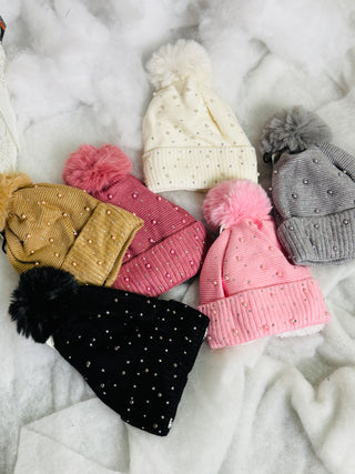 DB -  Bedazzled & Pearled Pom Pom Hat