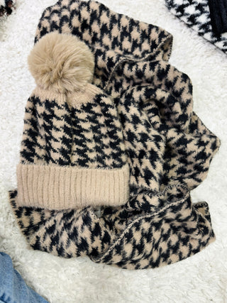 Houndstooth Beanie & Scarf Set - 6 Colors