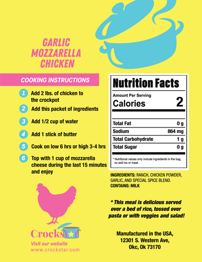 PREORDER -  Crockstar - Garlic Mozzarella Chicken