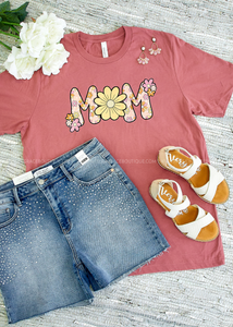 Floral "MOM" Graphic Tee - Crew or Vneck