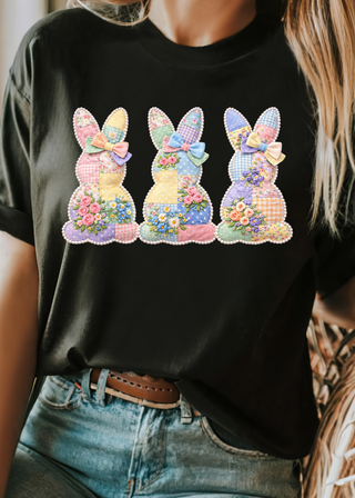 Faux Pearl Lines Quilted Bunnies