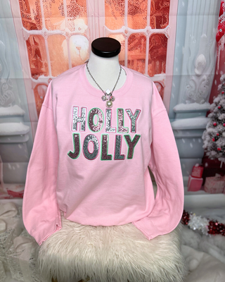 Holly Jolly Sequin Sweatshirt - Lt Pink