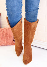 Load image into Gallery viewer, Howdy Cowboy Wide Calf Boots by Corkys - Cognac Suede
