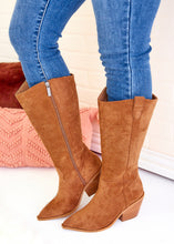 Load image into Gallery viewer, Howdy Cowboy Wide Calf Boots by Corkys - Cognac Suede
