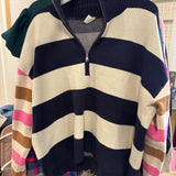 Striped Drop Shoulder Half-Zip Sweater - FINAL SALE