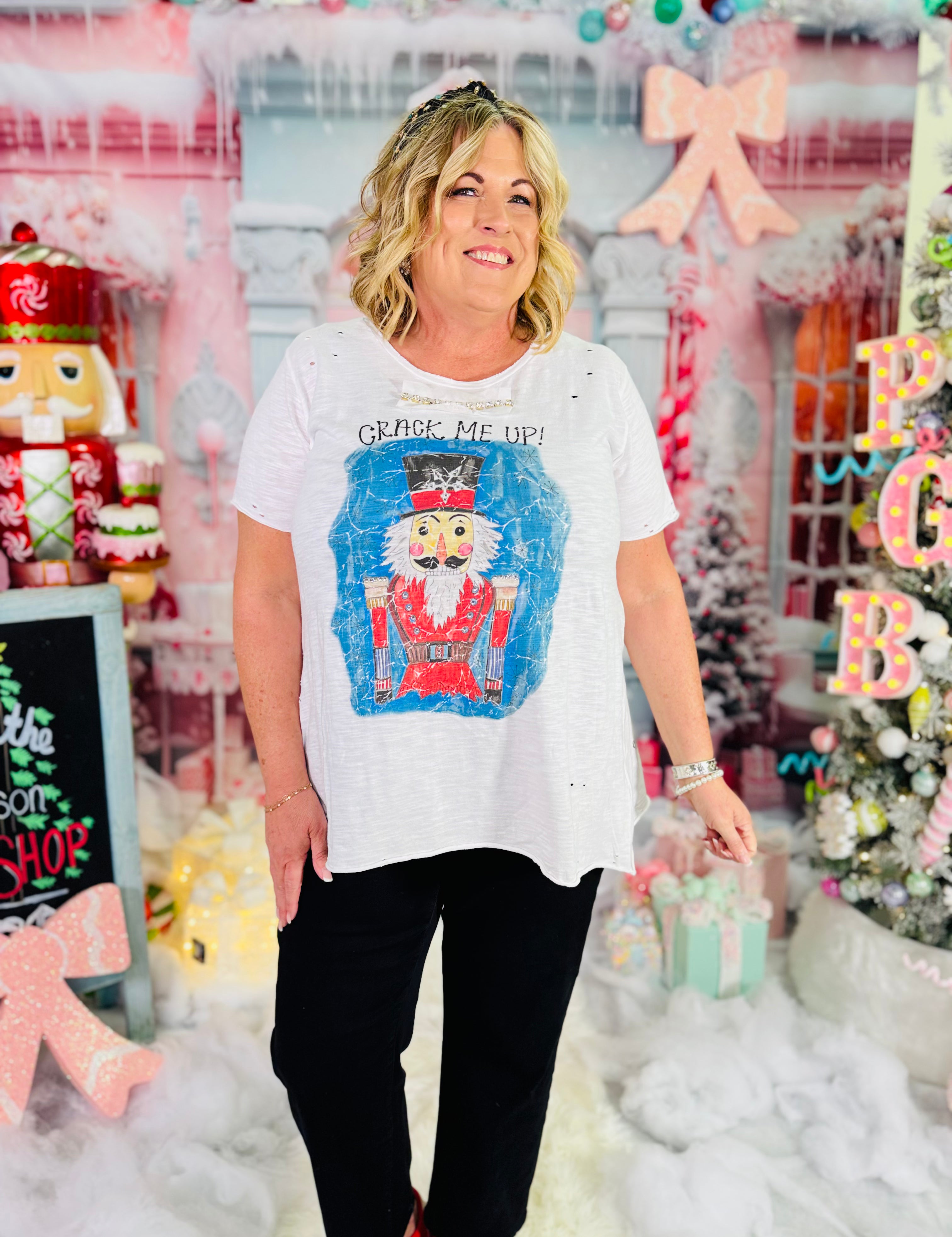 Crack Me Up Tattered Tee - HOLIDAY CHEER - LAST ONES FINAL SALE