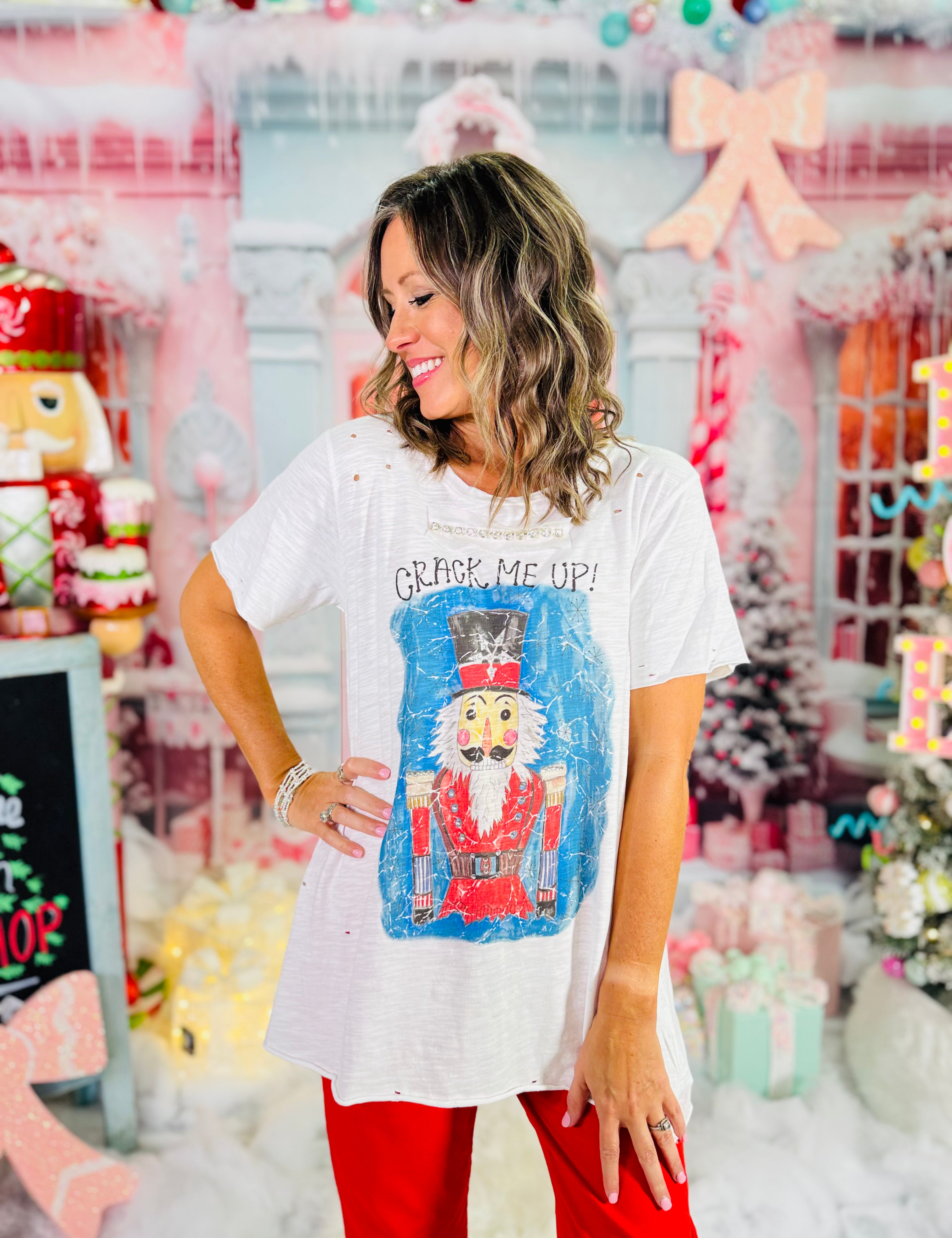 Crack Me Up Tattered Tee - HOLIDAY CHEER - LAST ONES FINAL SALE