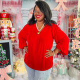 Kayla Red Top With Bubble Long Sleeves - LAST ONES FINAL SALE