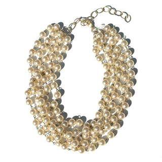 Multi-layered pearl necklace on a white background