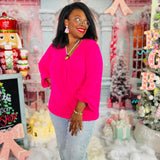 Kayla Hot Pink Top With Bubble Long Sleeves - LAST ONES FINAL SALE