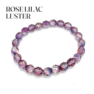 Rose lilac luster beaded bracelet on a white background with text 'ROSE LILAC LUSTER'.