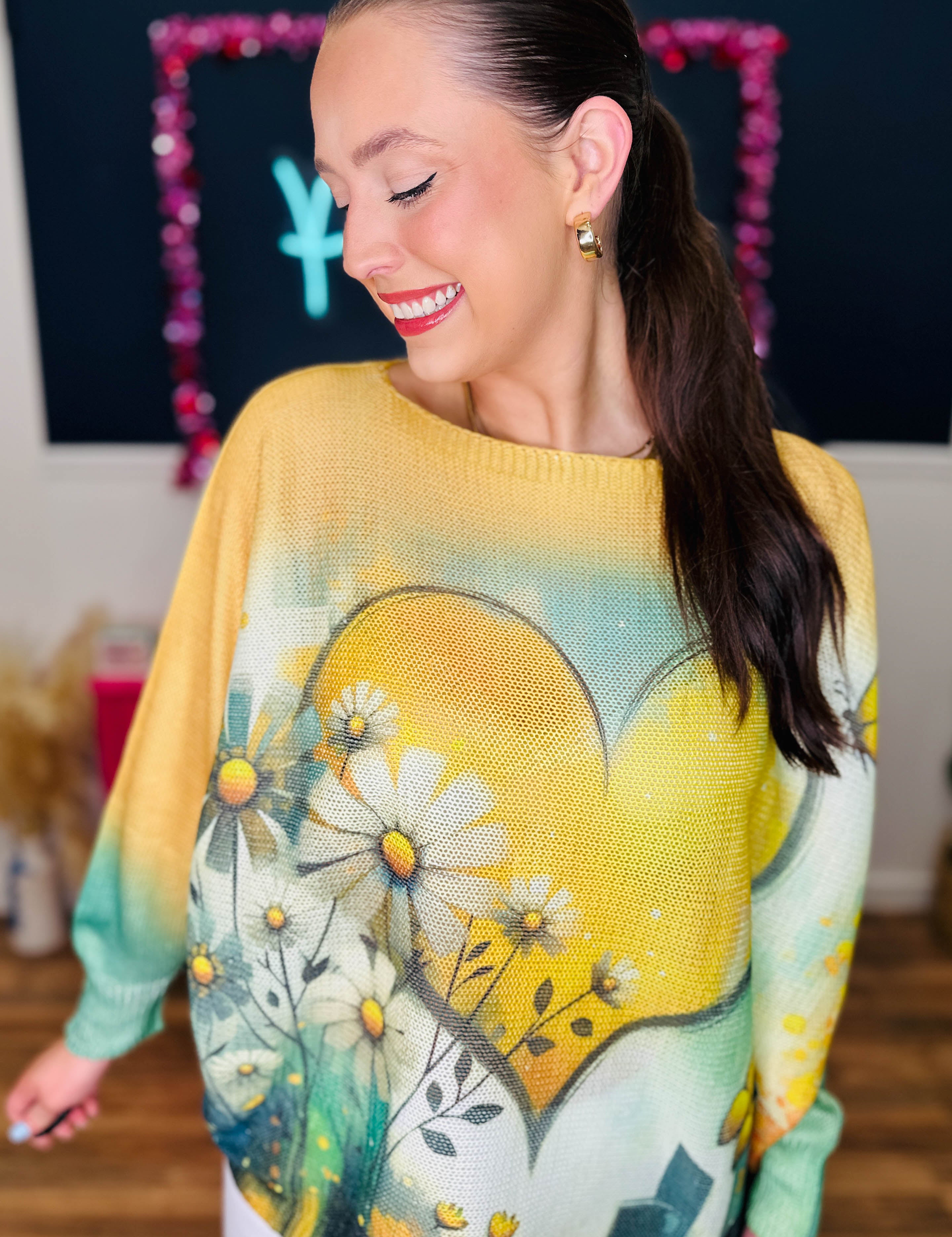 Allegra - Posh Yellow Heart Sweater
