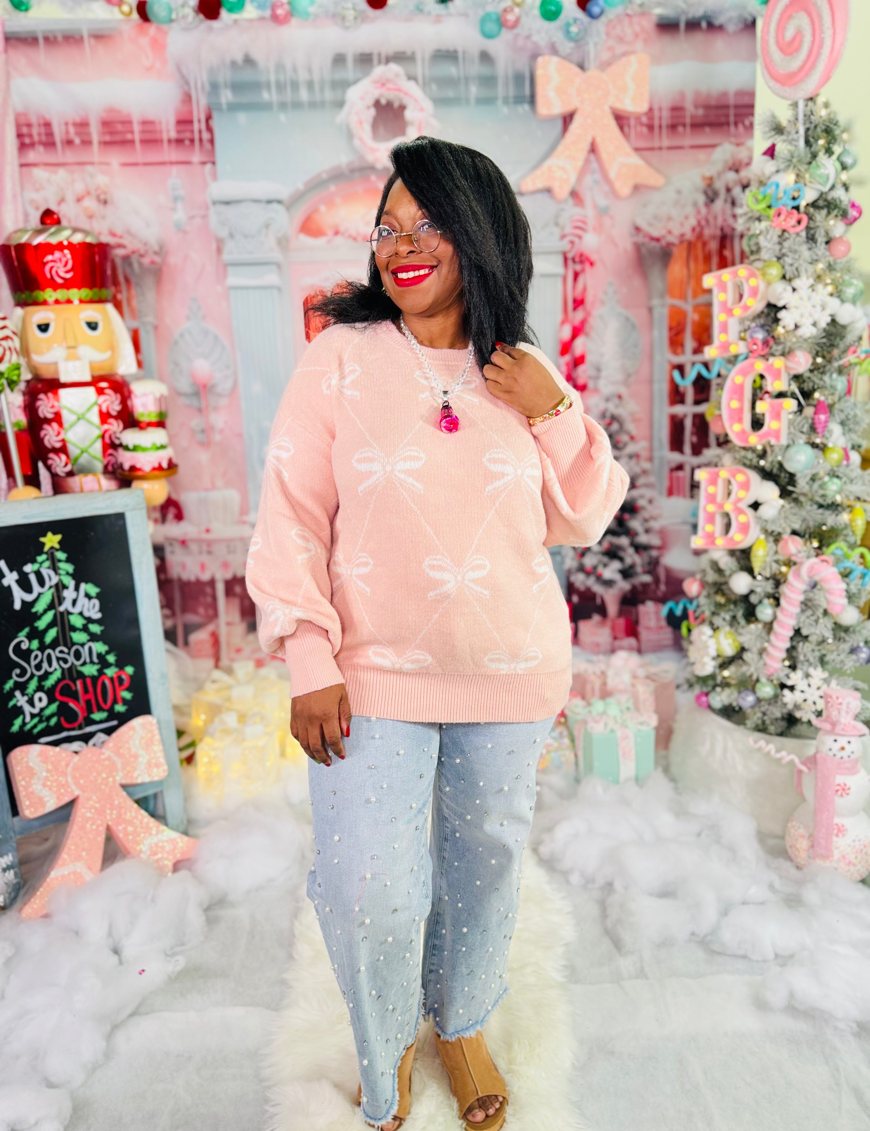 First Blush, Then Bows Sweater - HOLIDAY CHEER - LAST ONES FINAL SALE