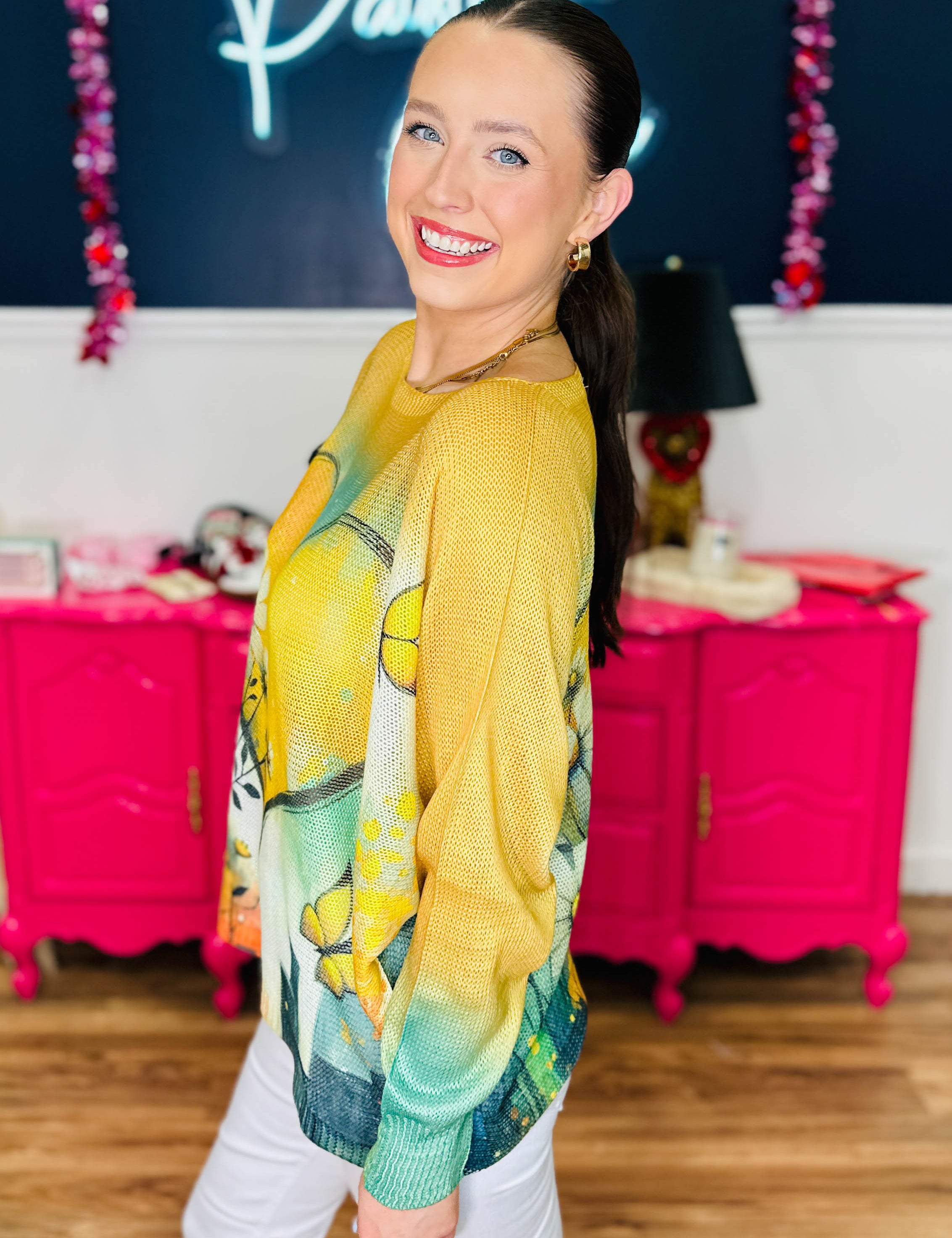 Allegra - Posh Yellow Heart Sweater
