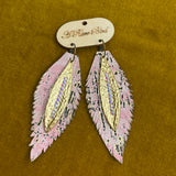 Rare Bird Pink Leather Feather With Gold Earring #110 PREORDER