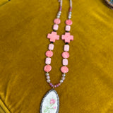 Rare Bird Pink Stone Pottery Necklace #104 PREORDER