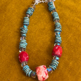 Rare Bird Turquoise & Red Necklace #102 PREORDER
