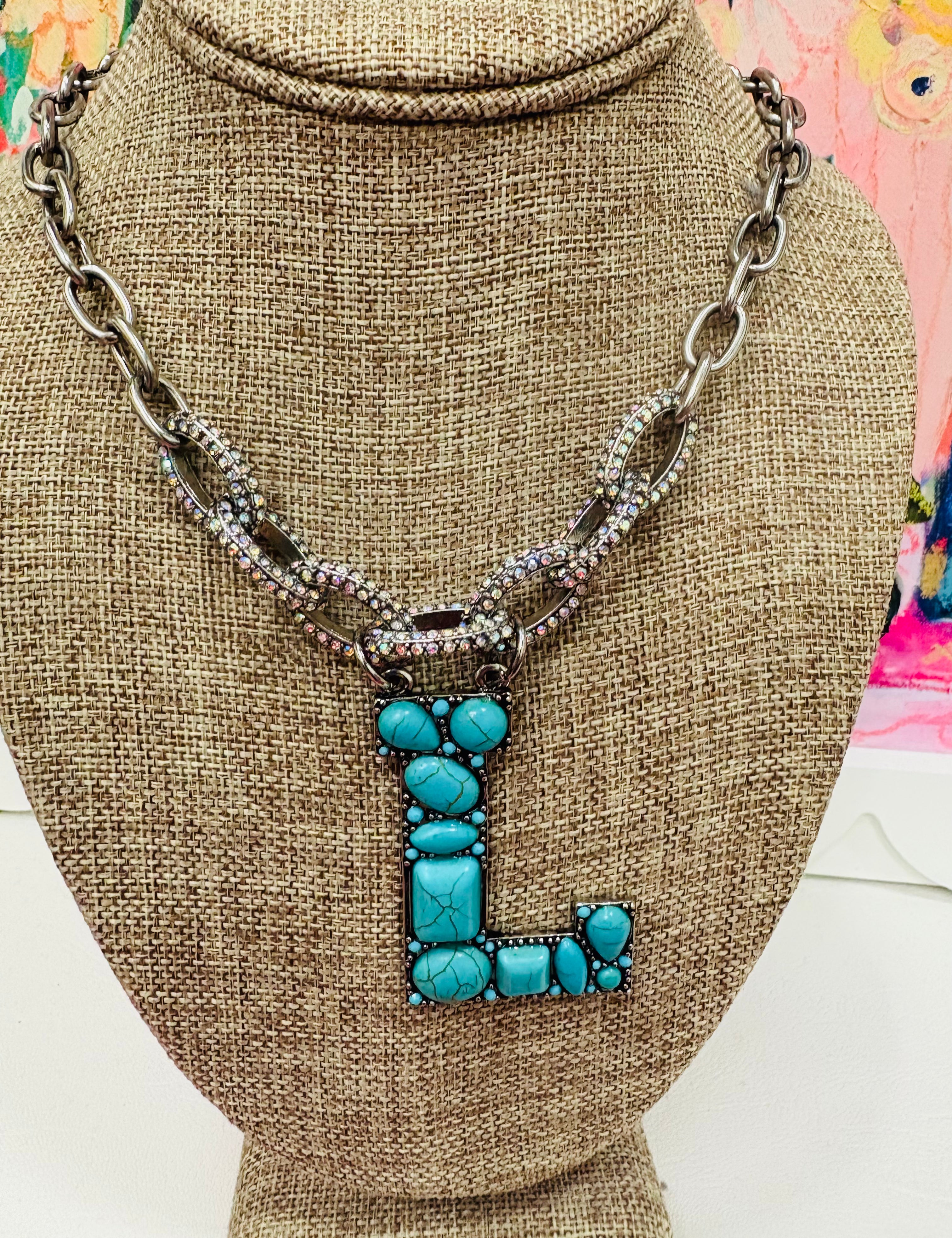 Turquoise Howlite Initial Necklace
