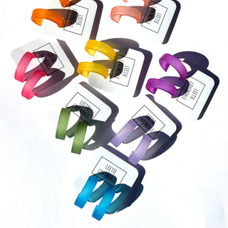 lucite hoop earrings in lots of colors on leetie lovendale cards