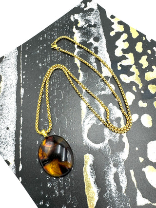 Tortoise & Brass Talisman Chain Necklace  - PREORDER