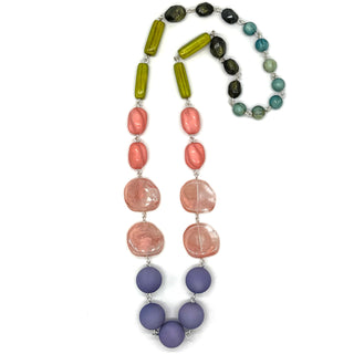 Necklace with multicolored beads on a white background
