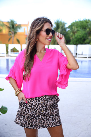 PREORDER-Amy Ruffle Sleeve Top - Pink