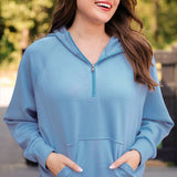 Kayla Luxe Hooded Quarter Zip Pullover- Light Blue - FINAL SALE