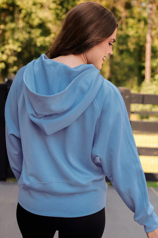 Kayla Luxe Hooded Quarter Zip Pullover- Light Blue - FINAL SALE